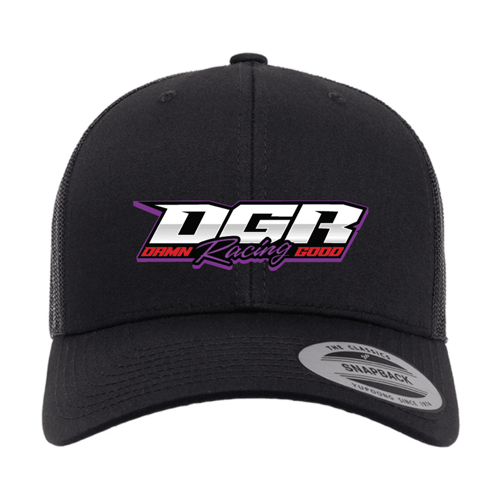 6606 Yupoong Adult Retro Trucker Cap - Black (Purple Logo)