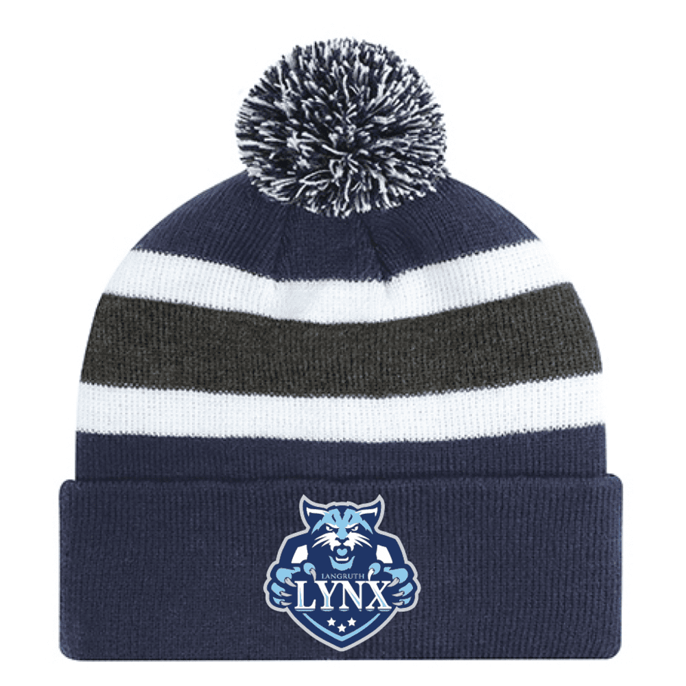 9S243M Acrylic Roll Pom Pom Toque - Navy/Charcoal/White