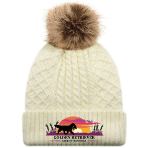 1E140L AJM Acrylic Polyester Women's Pom Pom Toque - Ivory/Beige